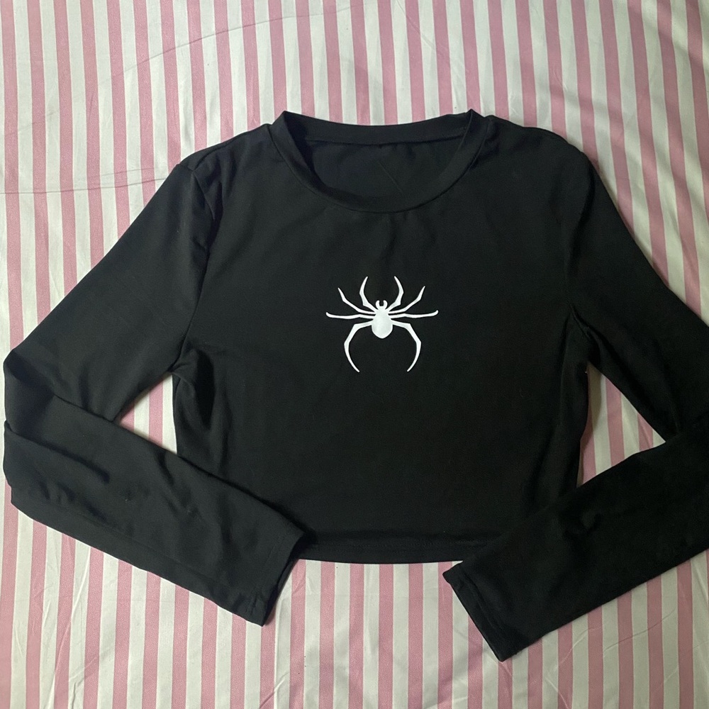 SOLD!! | Black Long Sleeve Crop Top with Spider Design